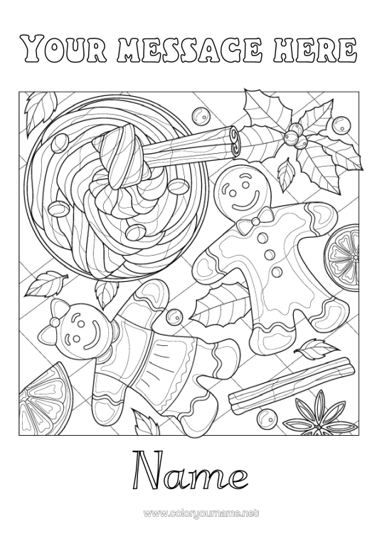 Coloring page to print Gingerbread Chocolate Coffee Drinks Treats Complex Coloring Pages Marshmallows
