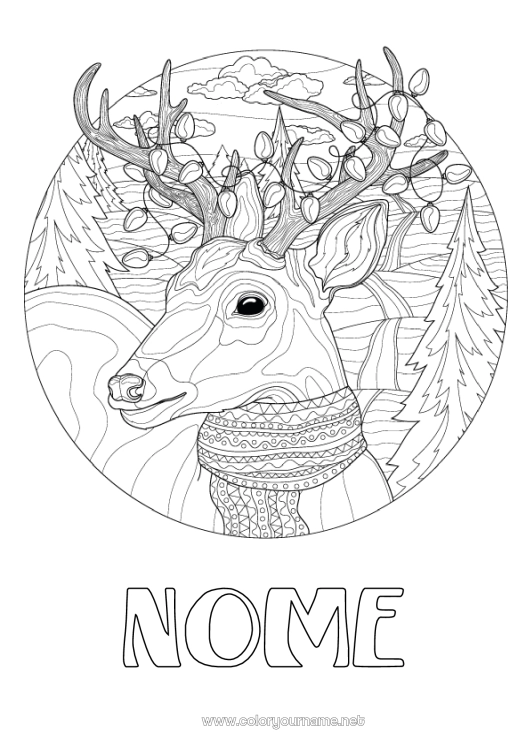 Página de desenho para imprimir Inverno Animal Animais da floresta Veado Cachecol