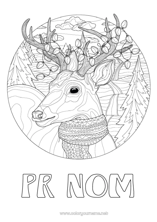 Coloriage à imprimer Hiver Animal Animaux de la forêt Cerf écharpe