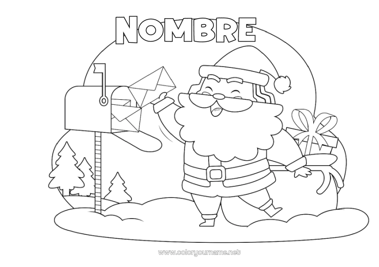 Dibujo para colorear para imprimir Papá Noel Navidad Carta a Papa Noel Buzón