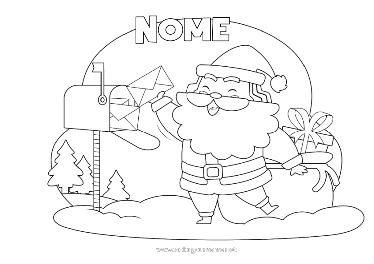 Pagina da colorare da stampare Babbo Natale Natale Lettera a Babbo Natale Buca delle lettere