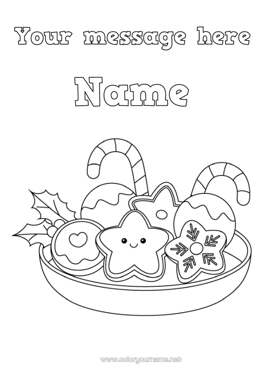 Colouring page to print Christmas Cute Candy Cane Treats, Sweets Easy Colouring Pages Biscuit