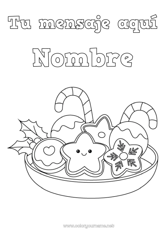 Dibujo para colorear para imprimir Navidad Kawaii Bastón de caramelo Golosinas Dibujos fáciles para colorear Galletas