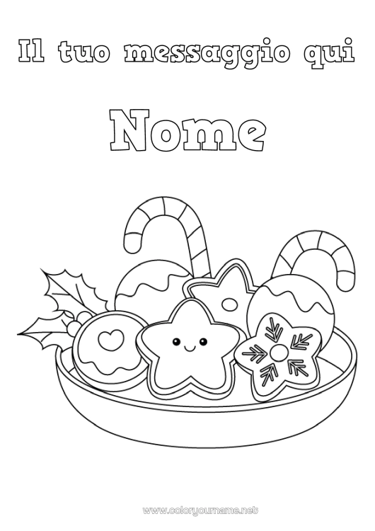 Pagina da colorare da stampare Natale Kawaii Bastone di zucchero Dolci, zuccherini Disegni da colorare facili Biscotti