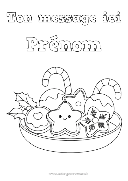 Coloriage à imprimer Noël Kawaii Sucre d'orge Gourmandises, sucreries Coloriages faciles Biscuits