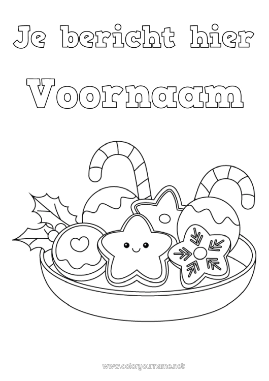 Kleurplaat om af te drukken Kerstmis Kawaii Gerstesuiker Lekkernijen, zoetigheden Eenvoudige kleurplaten Koekjes