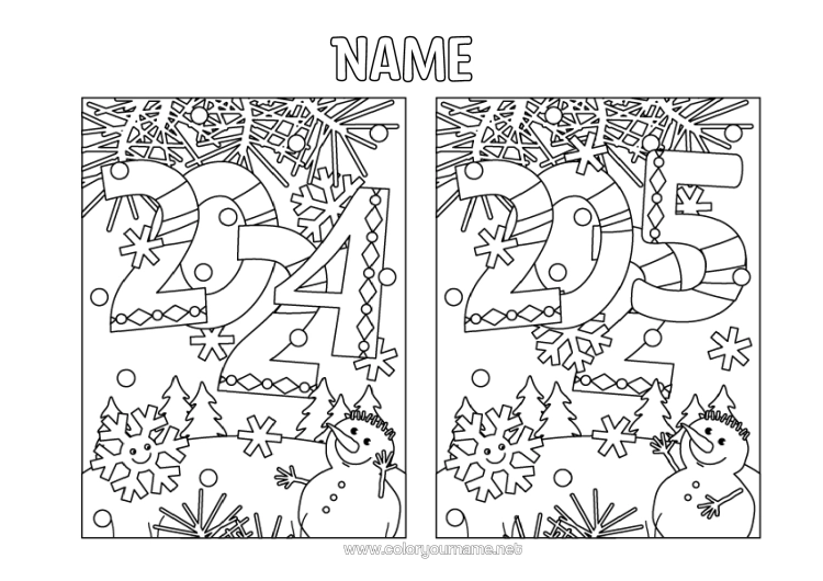 Colouring page to print Happy New Year Children's Activities 2024 2025 Game Of Differences
