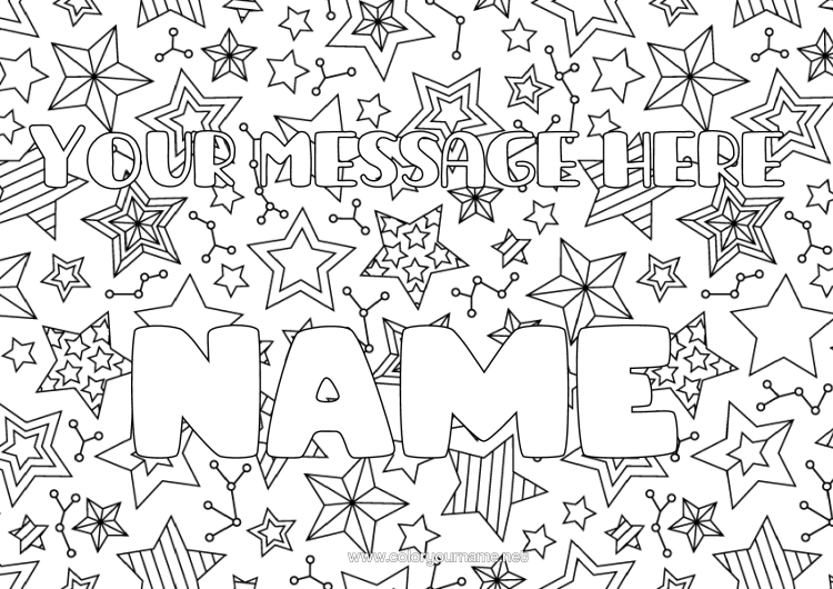Colouring page to print Party Decorated Name Space Stars Decorative Background