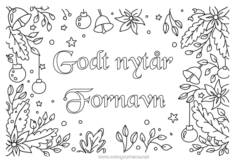 Farvelægningssiden til udskrivning Blomster Godt nytår Julestjerne Besked 