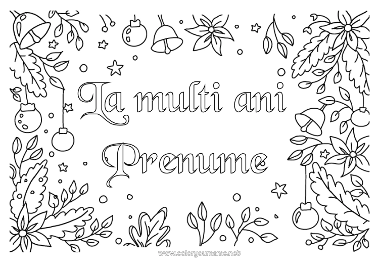 Pagină de colorat de imprimat Flori La mulți ani! Poinsettia Mesaj 