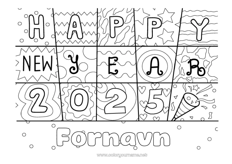 Farvelægningssiden til udskrivning Godt nytår Zentangle 2025