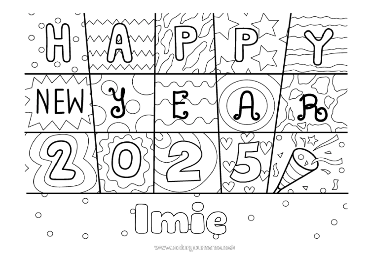 Kolorowanka do wydruku Szczęśliwego Nowego Roku! Zentangle 2025