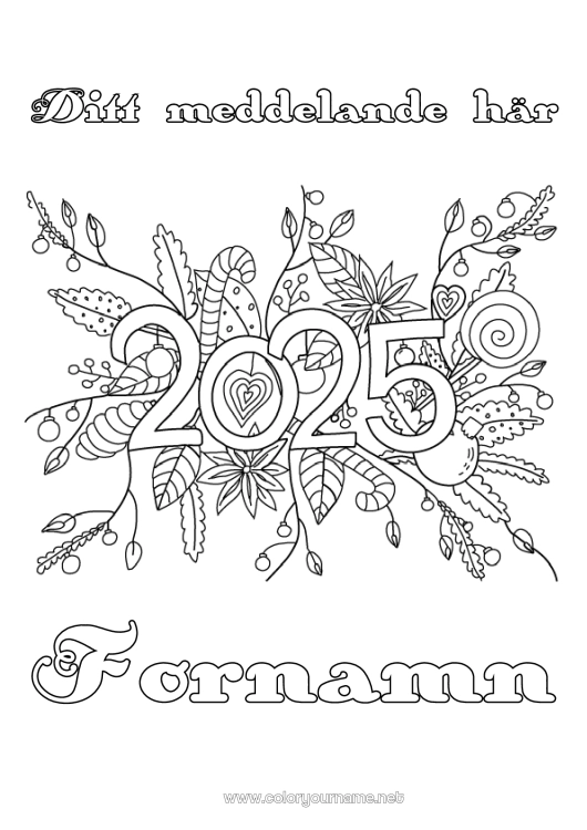 Färgläggningssida att skriva ut Blommor Gott nytt år 2025
