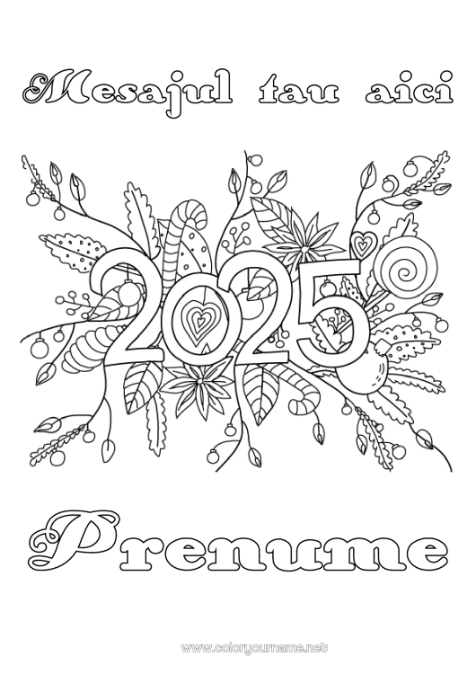 Pagină de colorat de imprimat Flori La mulți ani! 2025