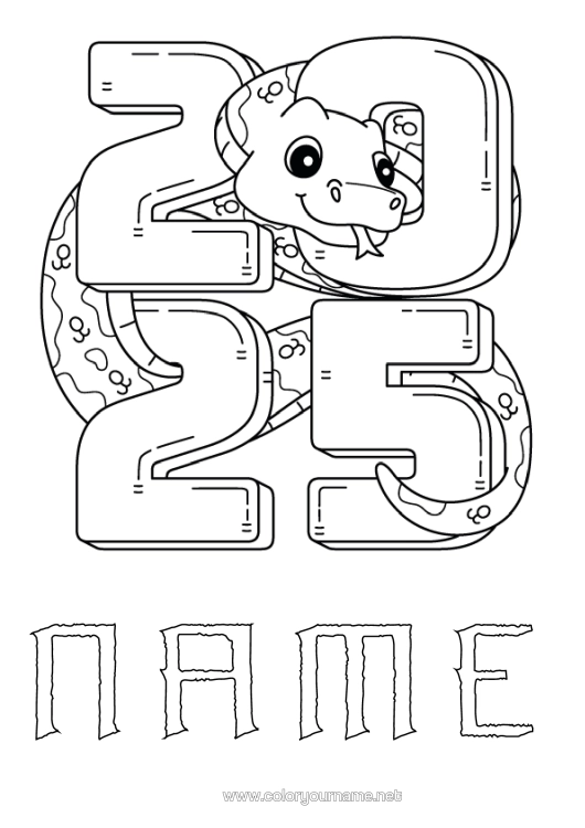 Colouring page to print Chinese New Year Snake Reptiles 2025