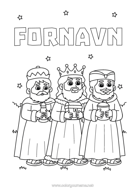 Farvelægningssiden til udskrivning Epifani. De vise mænd