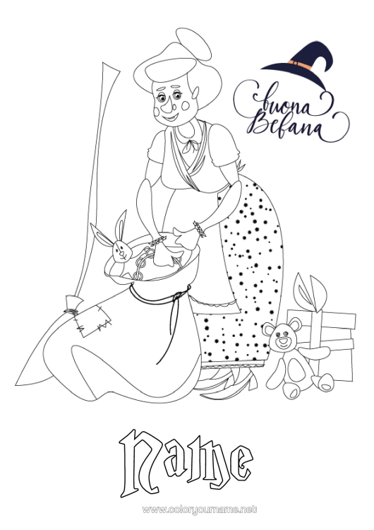 Colouring page to print Witch Epiphany Befana