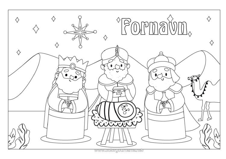 Farvelægningssiden til udskrivning Epifani. De vise mænd