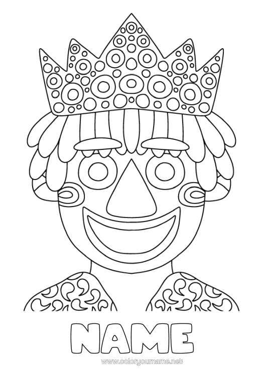 Colouring page to print Crown Epiphany Carnival Mardi Gras King Kings' Cake