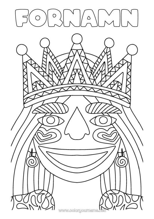 Färgläggningssida att skriva ut Krona Epifania Karneval Drottning