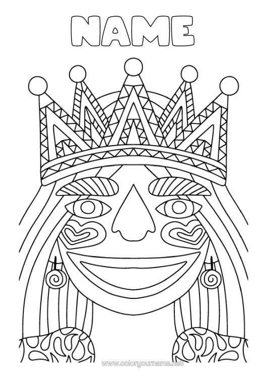Colouring page to print Crown Epiphany Carnival Queen