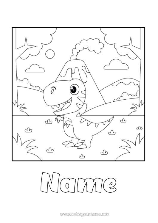 Colouring page to print Dinosaurs Volcano Animal Tyrannosaurus
