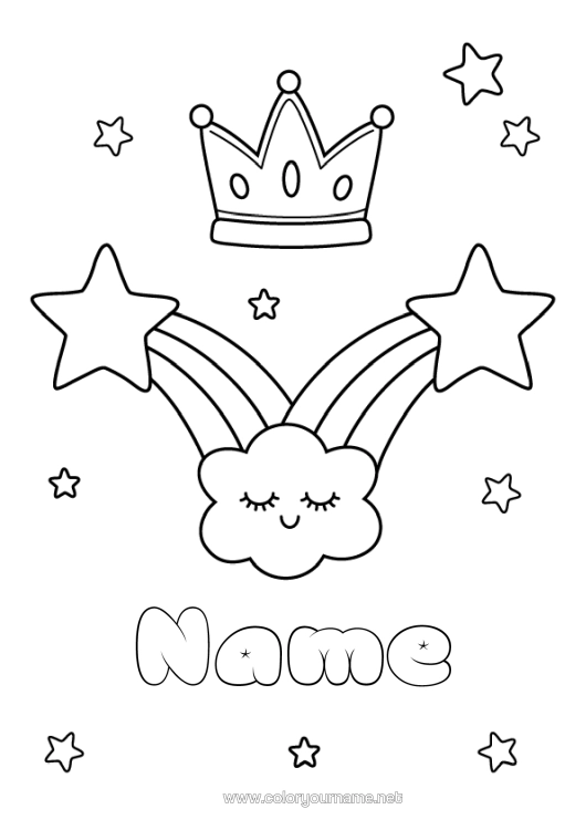 Colouring page to print Cute Crown Rainbow Stars Easy Colouring Pages