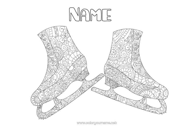 Colouring page to print Sport Zentangle Winter Sports Skating