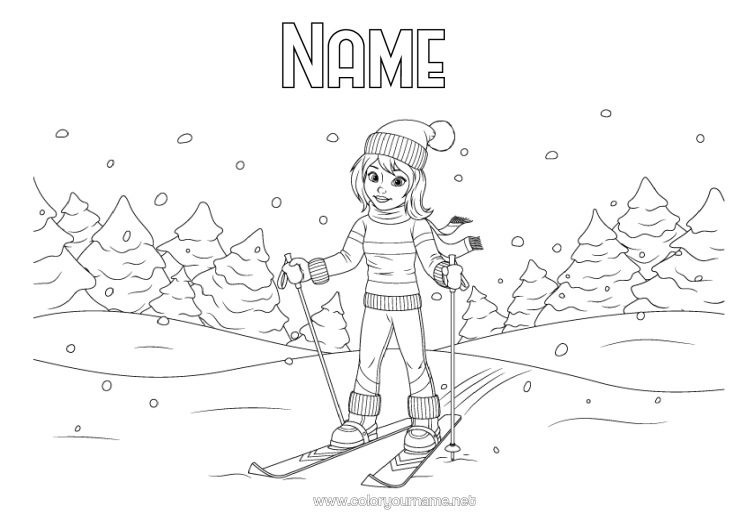 Colouring page to print Sport Snow Winter Snowflakes Ski Winter Sports Mountain