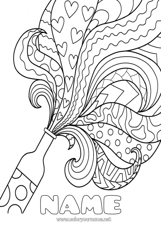 Coloring page to print Birthday Party Happy new year Drinks Complex coloring pages