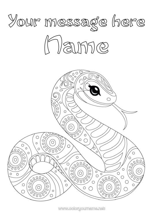Colouring page to print Animal Snake Intermediate Colouring Sheets Zentangle Reptiles 2025