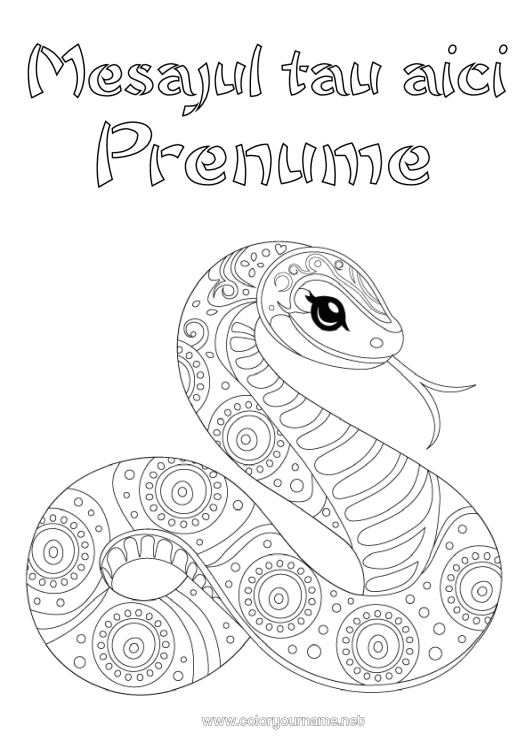 Pagină de colorat de imprimat Animal Șarpe Colorează intermediare Zentangle Reptile 2025