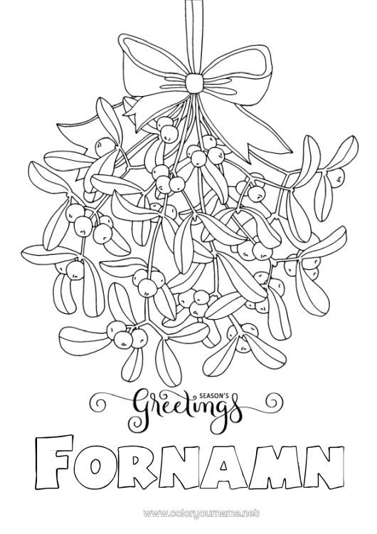 Färgläggningssida att skriva ut Gott nytt år Mistel. Meddelande 