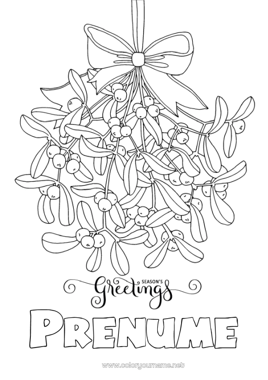 Pagină de colorat de imprimat La mulți ani! Vâsc Mesaj 