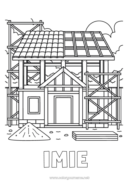 Kolorowanka do wydruku Dom Zawody budowlane Plac budowy, budowa
