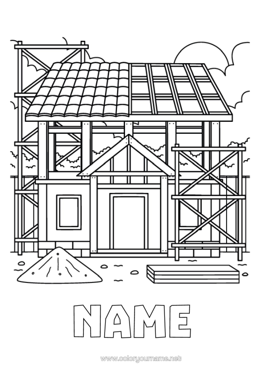 Colouring page to print House Construction Trades Site, Construction