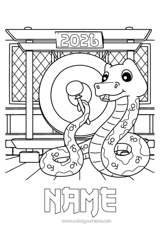 Colouring page to print Chinese New Year Snake Reptiles 2025 Gong