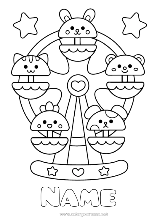 Colouring page to print Cute Theme Park Ferris Wheel Funfair