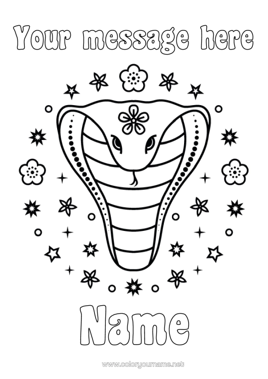 Colouring page to print Happy New Year Chinese New Year Snake Reptiles 2025