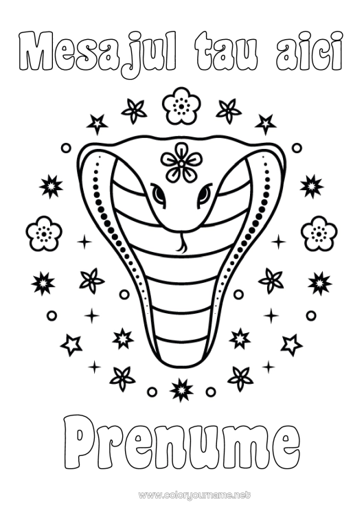 Pagină de colorat de imprimat La mulți ani! Anul Nou Chinezesc Șarpe Reptile 2025