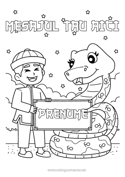 Pagină de colorat de imprimat Anul Nou Chinezesc Șarpe Reptile 2025