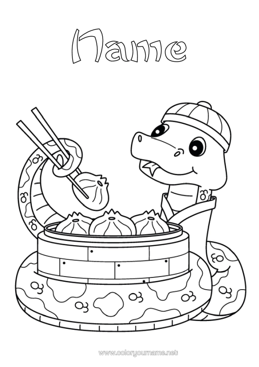 Colouring page to print Animal Chinese New Year Snake Reptiles Dim Sum