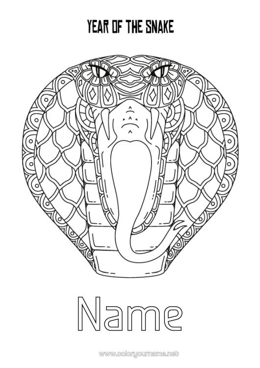 Colouring page to print Happy New Year Chinese New Year Snake Reptiles 2025