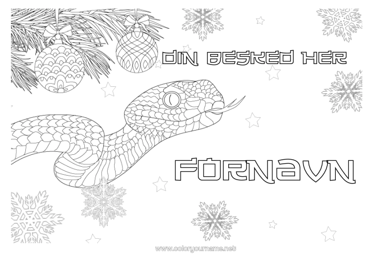 Farvelægningssiden til udskrivning Jul Snefnug Dyr Slange Zentangle Reptiler