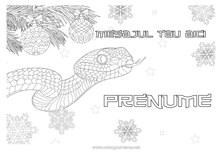 Pagină de colorat de imprimat Crăciun Fulgi de zăpadă Animal Șarpe Zentangle Reptile