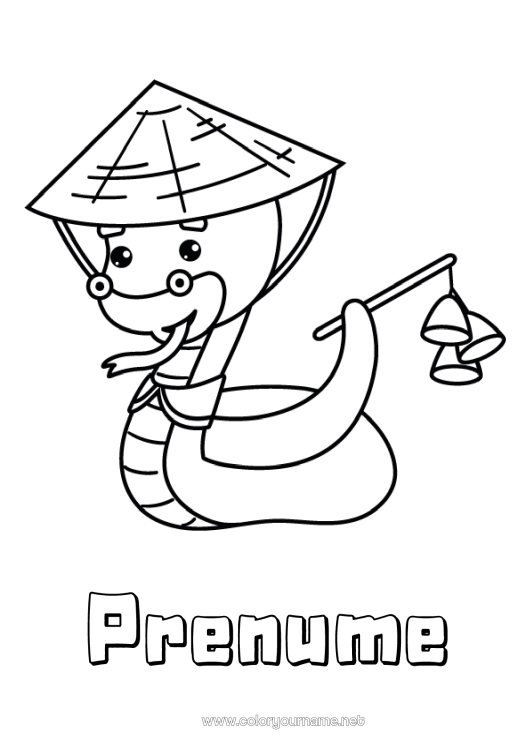 Pagină de colorat de imprimat Animal Anul Nou Chinezesc Șarpe Pălărie Reptile