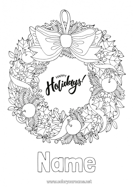 Coloring page to print Christmas Christmas wreath