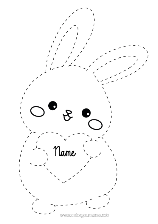 Colouring page to print Heart I Love You. Rabbit Trace And Colour. Forest Animals
