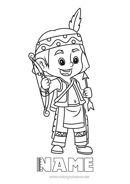 Colouring page to print Boy American Indians Arrow