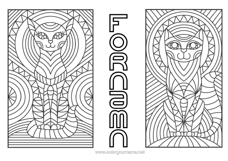 Färgläggningssida att skriva ut Katt Djur Zentangle Hundar och katter